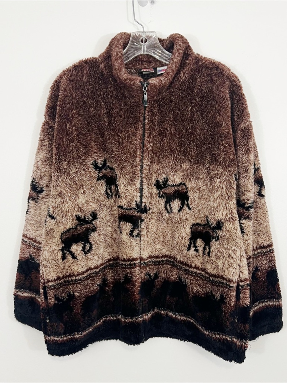 Vintage Mazmania Moose Printed Fleece Zip Up Jacket Size Small